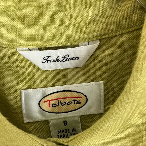 Talbots Chartreuse Irish Linen Button Up 3/4 Sleeve Shirt Green-Yellow Top 8 - Picture 5 of 5